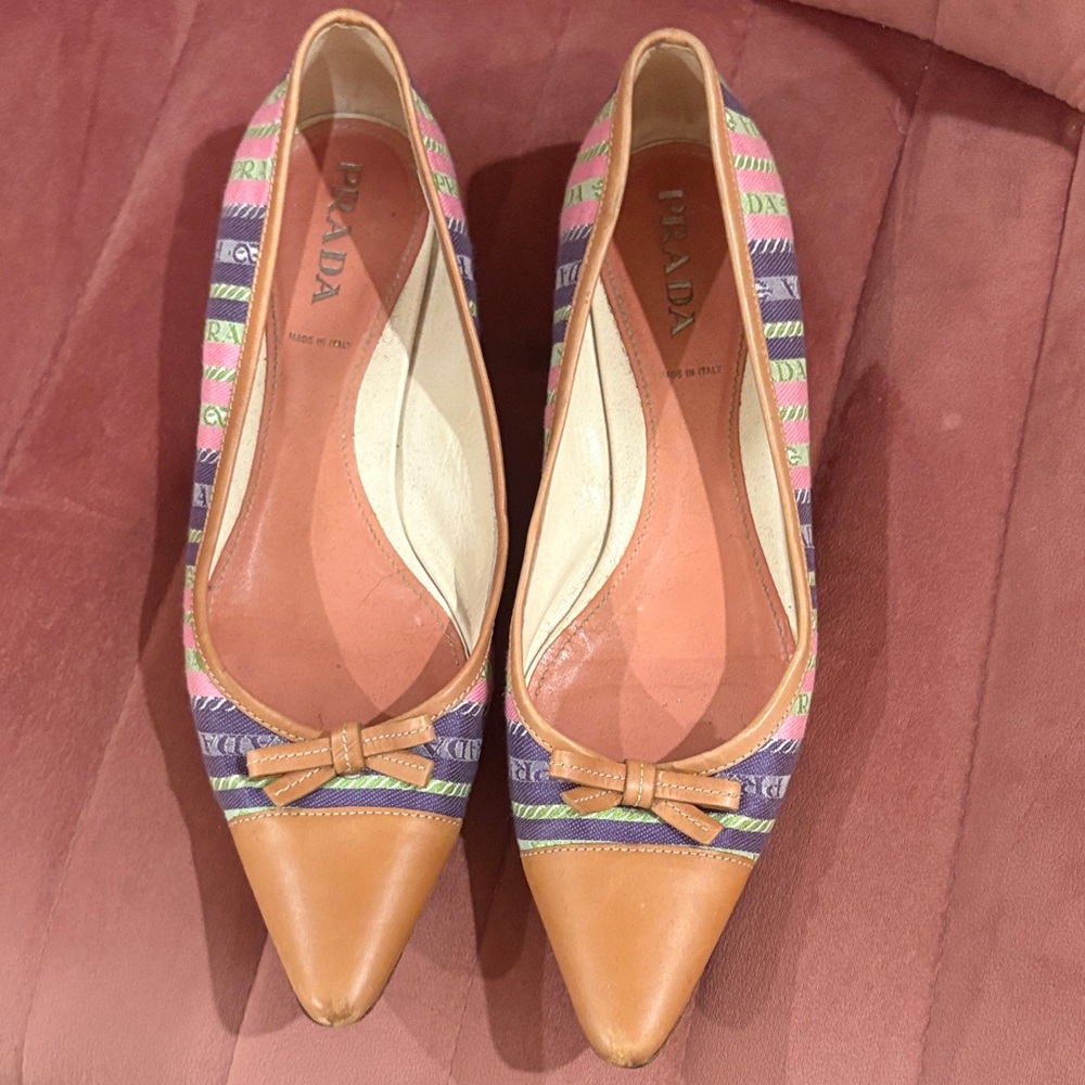 Prada Colorful Striped Heels with Brown Tips